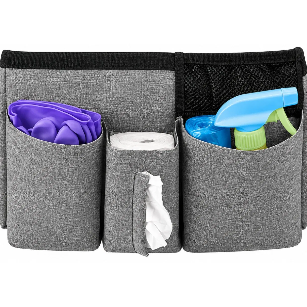 Wearable Cleaning Caddy Bag with Four Foldable Dividers and Adjustable Straps