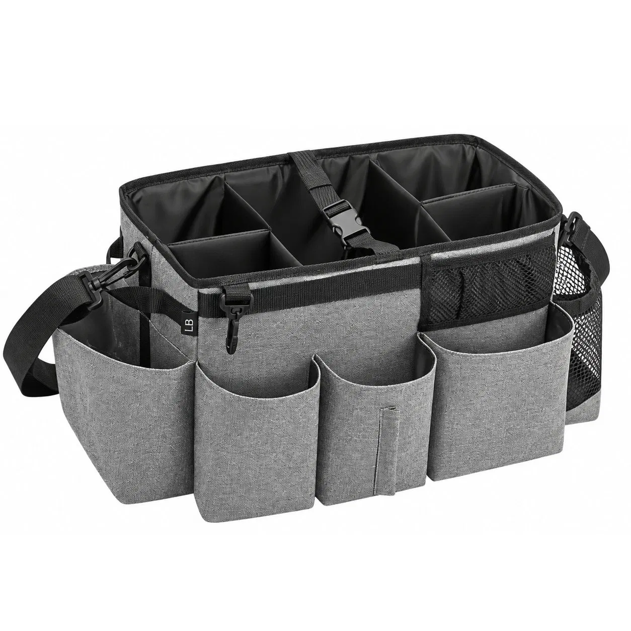 Wearable Cleaning Caddy Bag with Four Foldable Dividers and Adjustable Straps