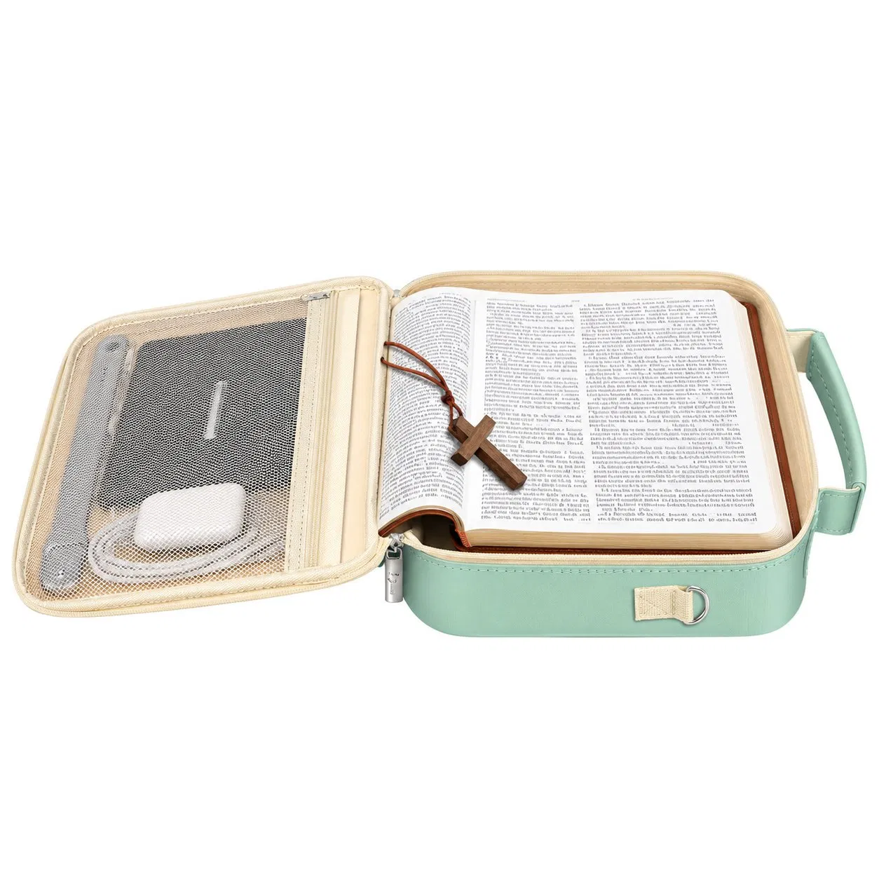 Bible Book Carrying Bag with Handheld and Crossbody Options and Bookmark