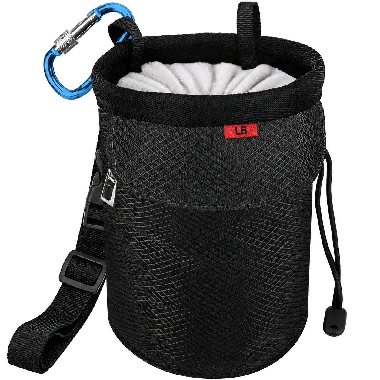 Rock Climbing Chalk Bag with Two Zipper Pockets Drawstring Closure and Fleece Lining