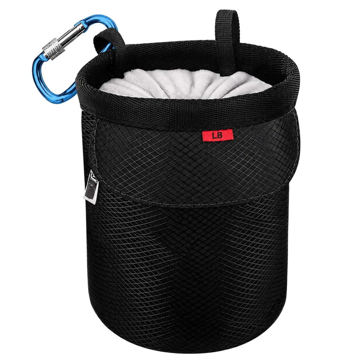 Rock Climbing Chalk Bag with Two Zipper Pockets Drawstring Closure and Fleece Lining