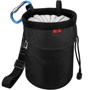 Rock Climbing Chalk Bag with Two Zipper Pockets Drawstring Closure and Fleece Lining