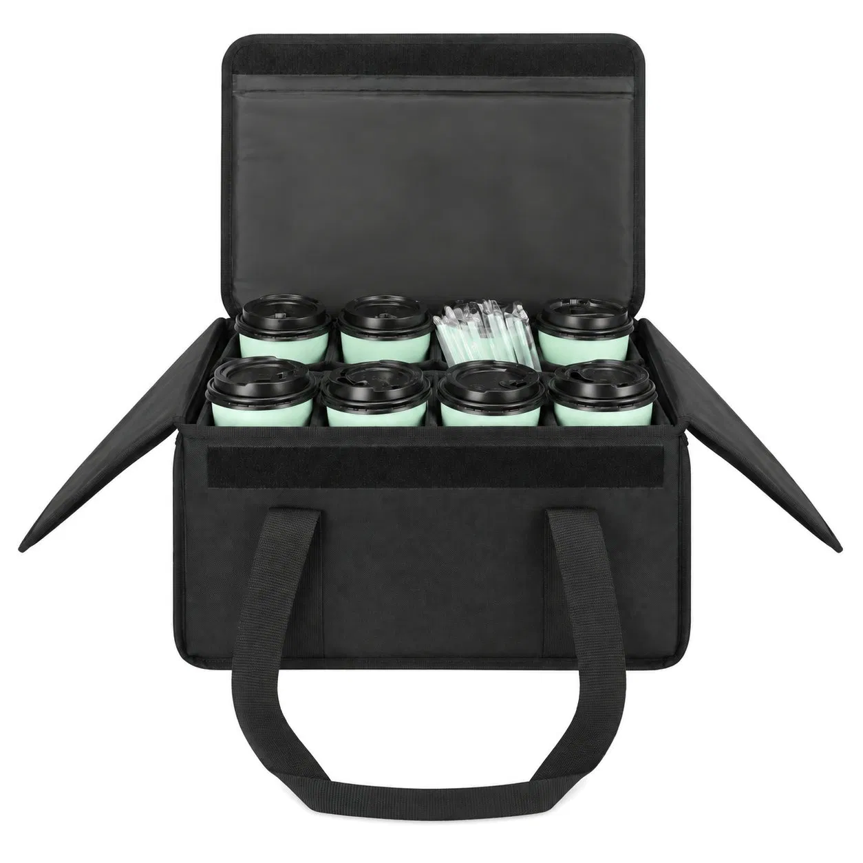 Reusable Drink Carrier Bag with Eight Removable Cup Holders and Shoulder Strap