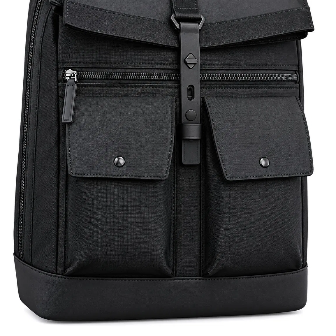 Expandable Roll Top Business Laptop Backpack with Top and Rear Zipper Access