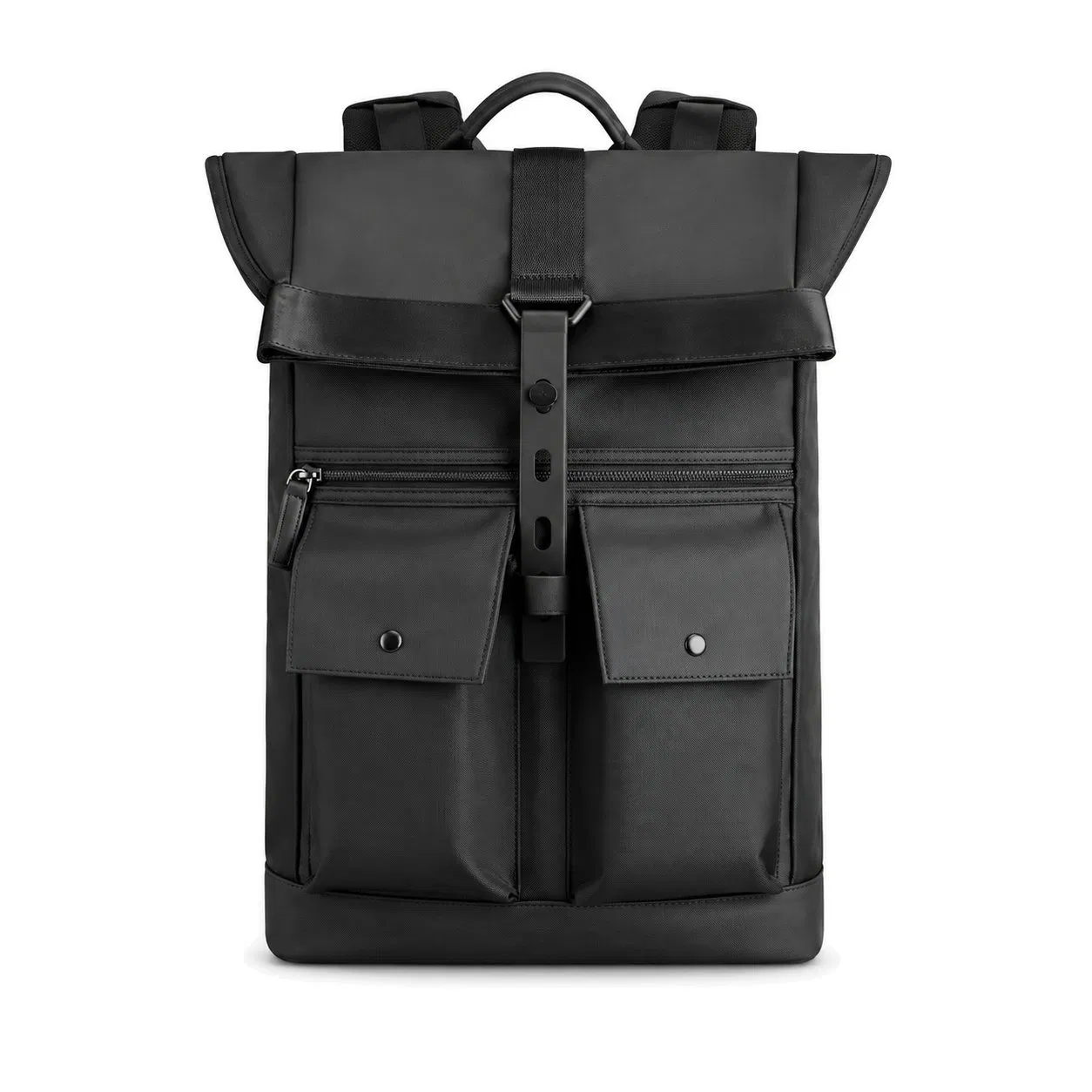 Expandable Roll Top Business Laptop Backpack with Top and Rear Zipper Access