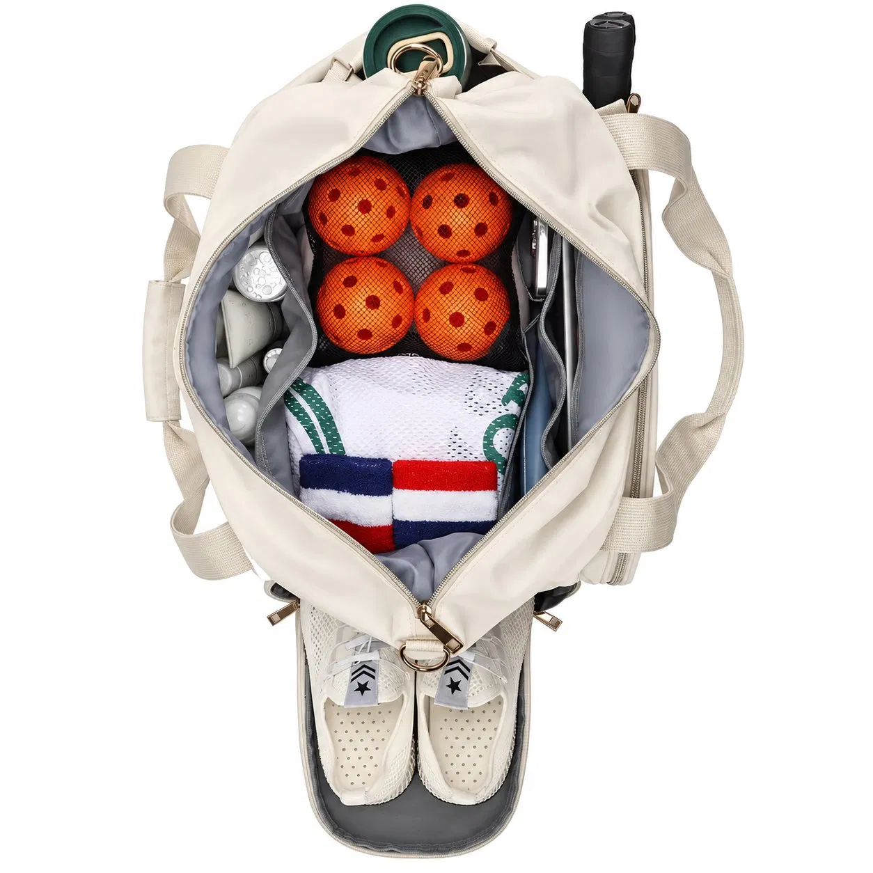 Quilted Racket Sports Tote Bag with Shoe Compartment for Tennis and Pickleball
