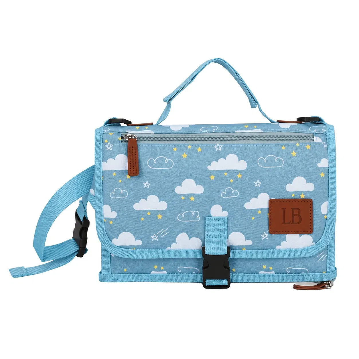 Foldable Baby Changing Mat Organizer Bag with Mesh Pockets and Detachable Strap