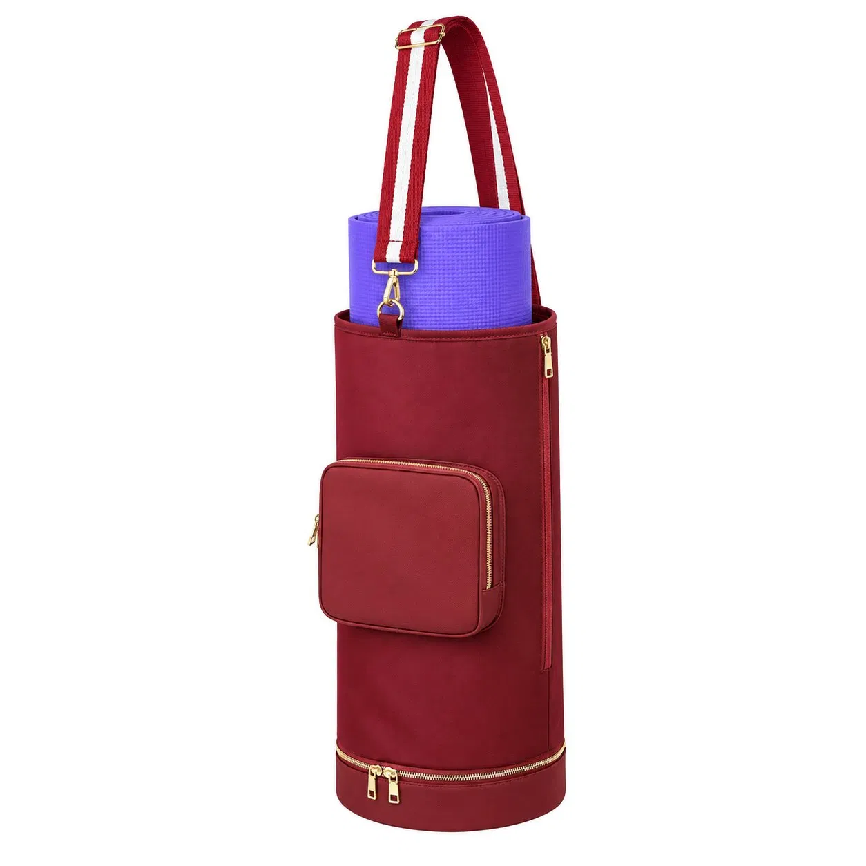 Nylon Yoga Mat Carry Bag with Adjustable Strap Insulated Bottle Pocket and Wet Compartment