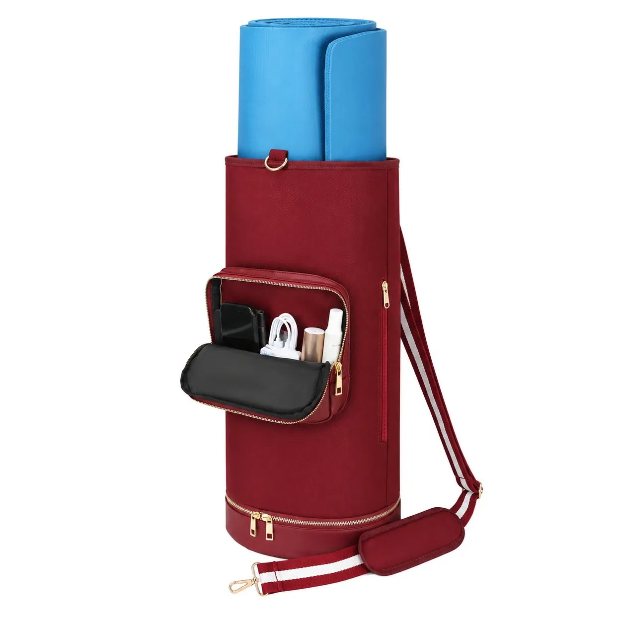 Nylon Yoga Mat Carry Bag with Adjustable Strap Insulated Bottle Pocket and Wet Compartment