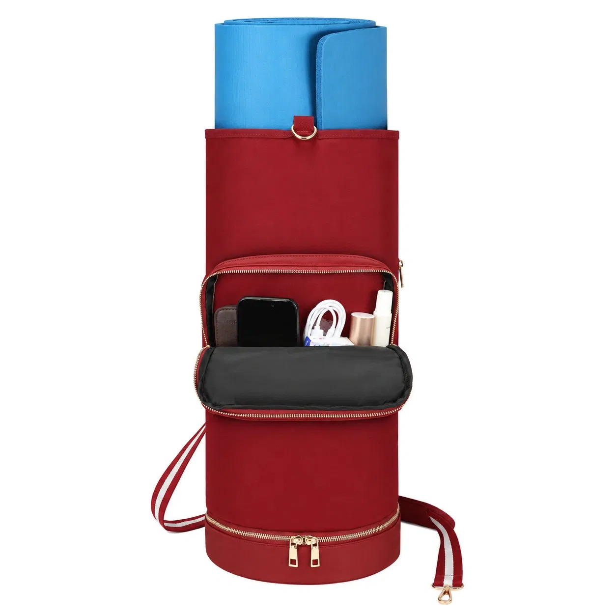 Nylon Yoga Mat Carry Bag with Adjustable Strap Insulated Bottle Pocket and Wet Compartment