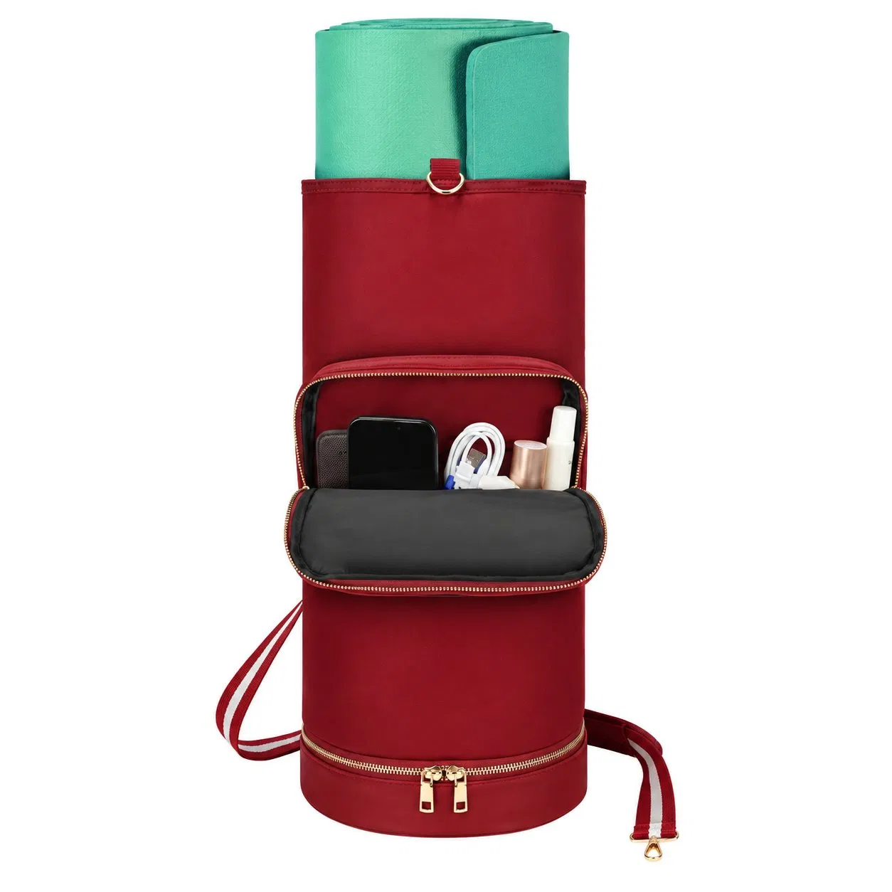 Nylon Yoga Mat Carry Bag with Adjustable Strap Insulated Bottle Pocket and Wet Compartment