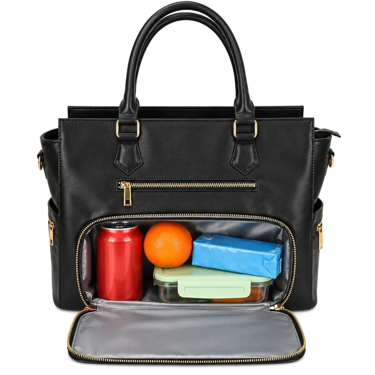 PU Laptop Tote Bag for Women with Insulated Lunch Compartment and Zipper Closure