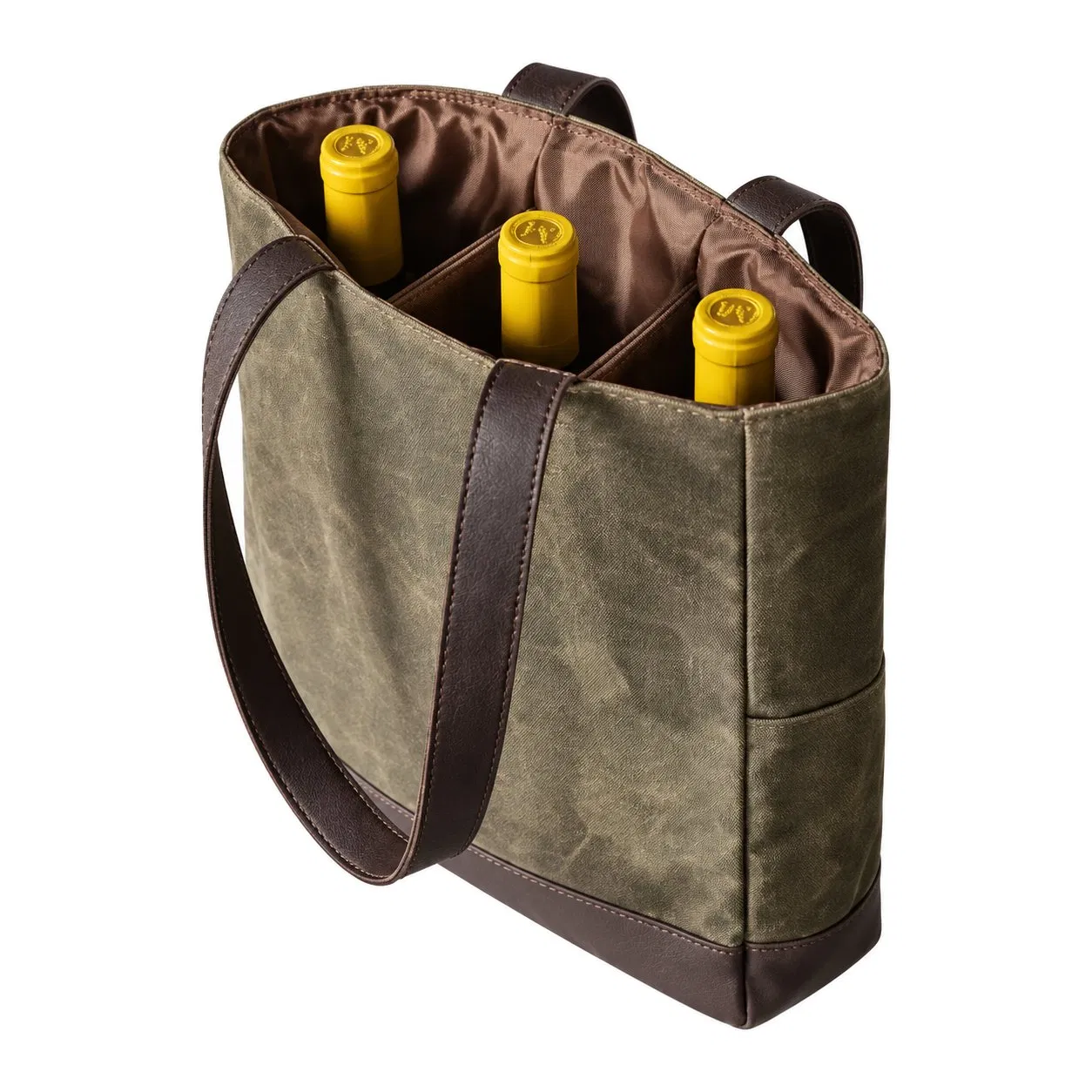 Canvas Insulated Wine Bottle Tote Bag with Zipper Closure for Travel and Gifts