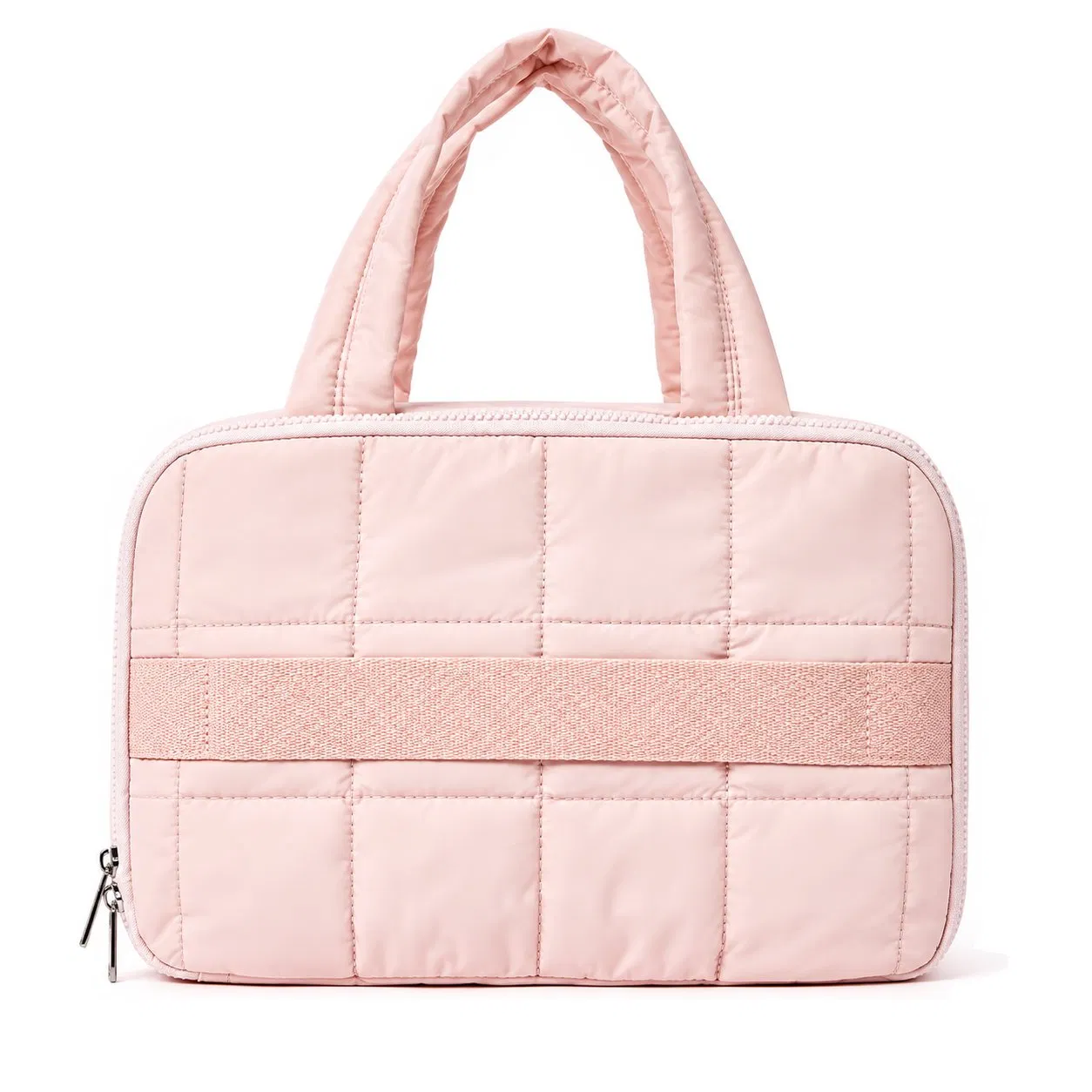 Puffy Nylon Cosmetic Bag with Jewelry Storage Pocket and Zipper Closure