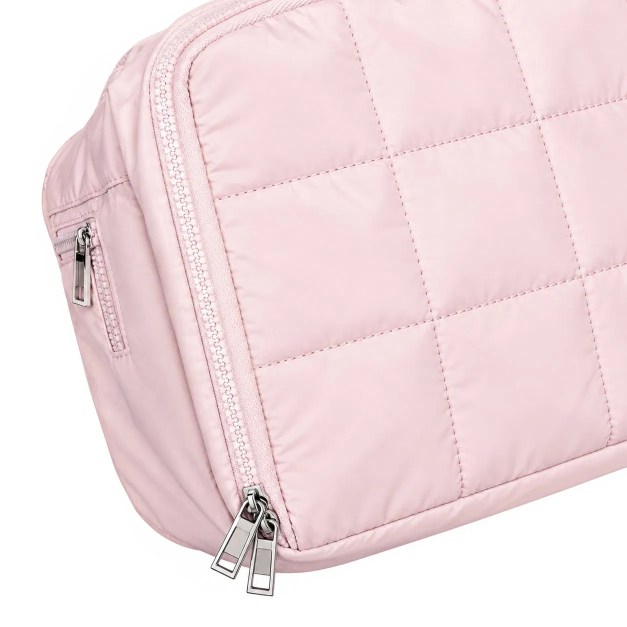 Puffy Nylon Cosmetic Bag with Jewelry Storage Pocket and Zipper Closure