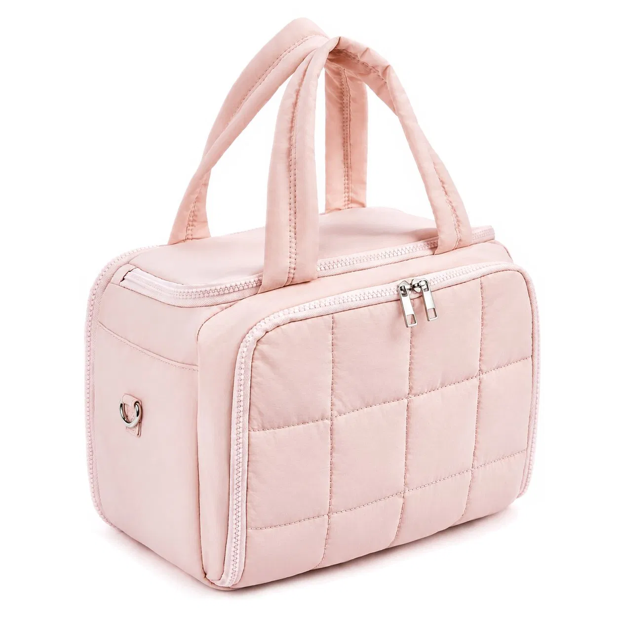 Puffy Nylon Cosmetic Bag with Jewelry Storage Pocket and Zipper Closure