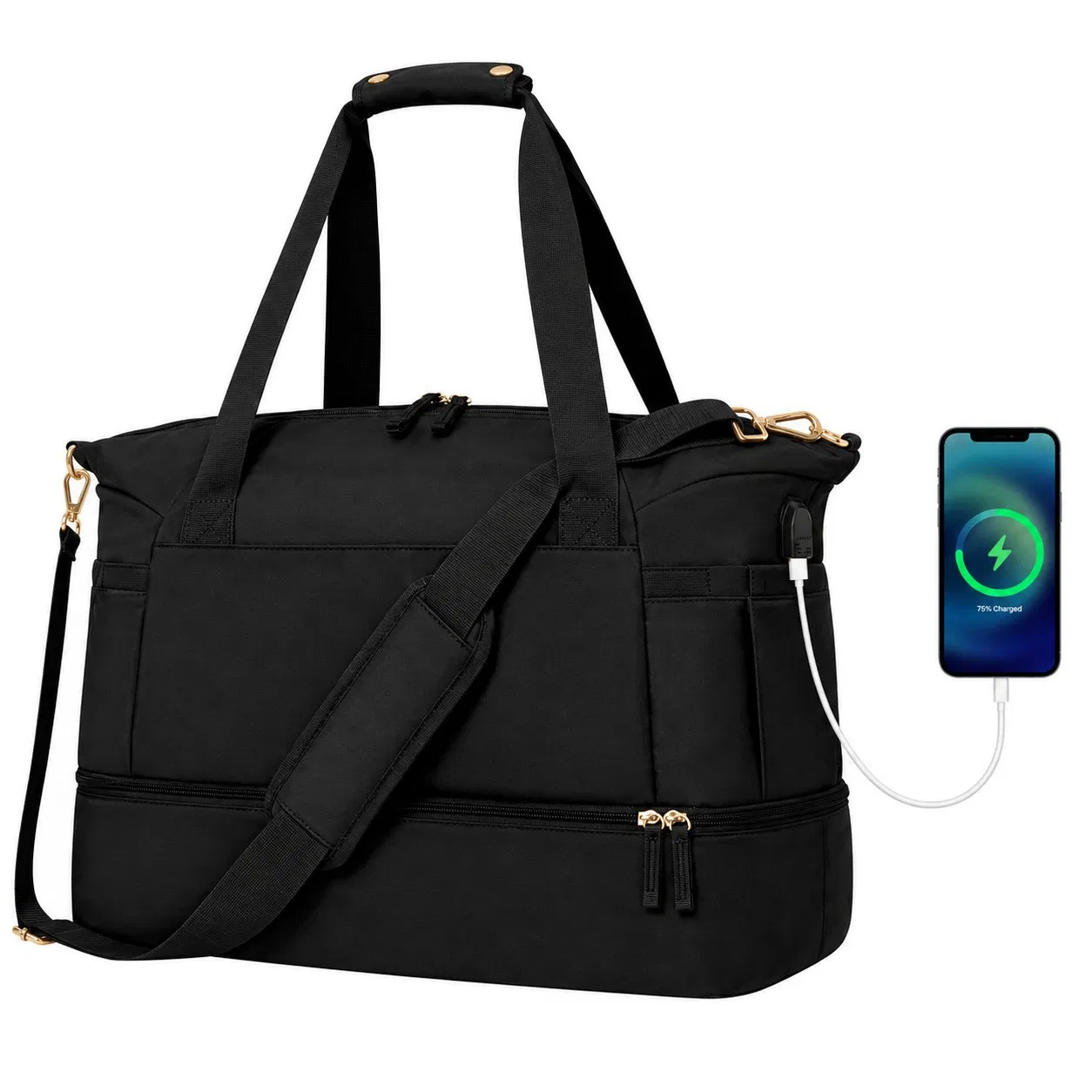 Foldable Gym Travel Duffel Bag with Custom Printed Logo and Zipper Closure