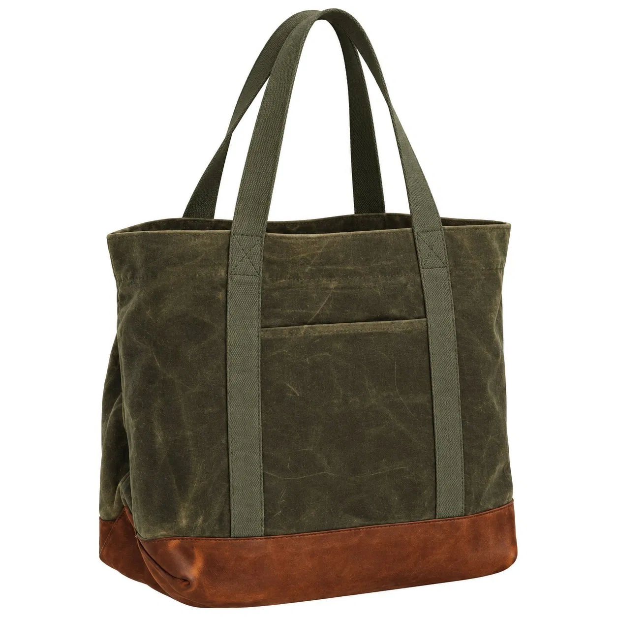 Waxed Canvas Tote Bag with Leather Reinforced Base