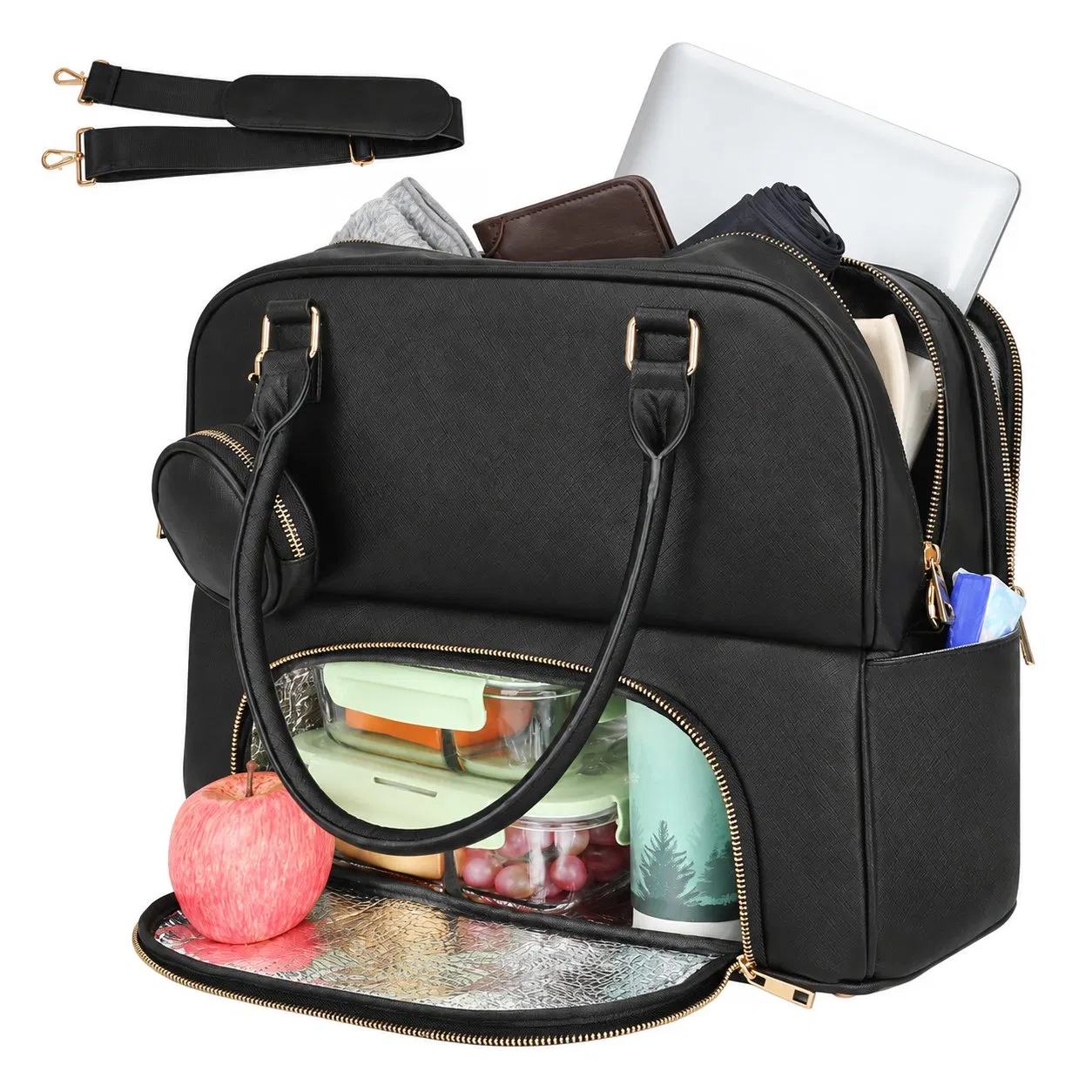 Custom PU Leather Insulated Office Lunch Cooler Tote