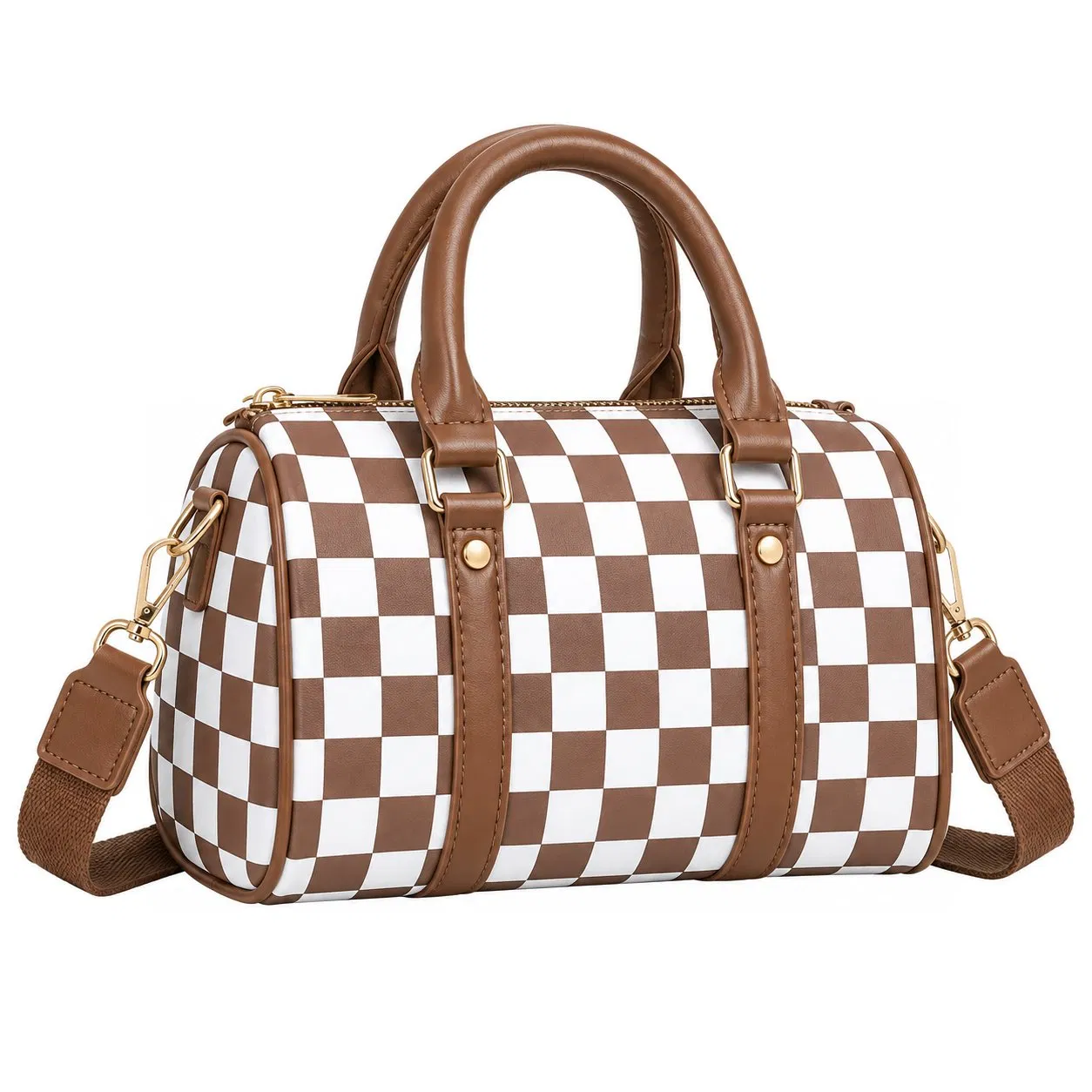 Custom Women Checkered Boston Crossbody Shoulder Handbag