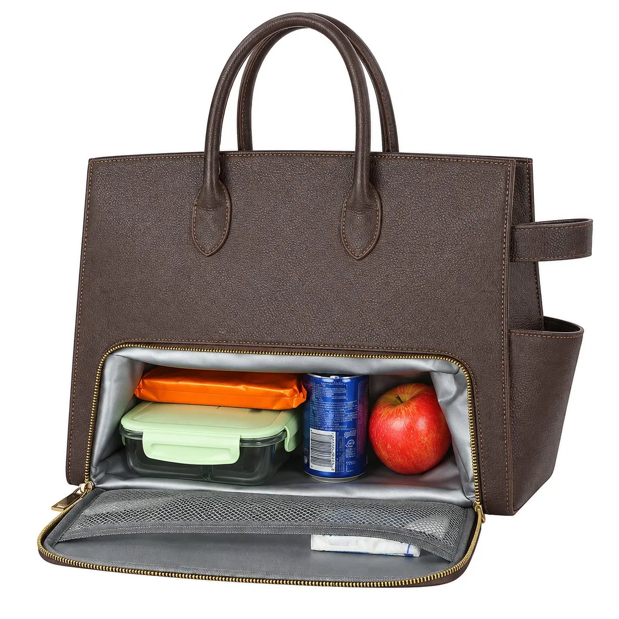 Custom PU Laptop Work Tote Bag with Insulated Lunch Compartment