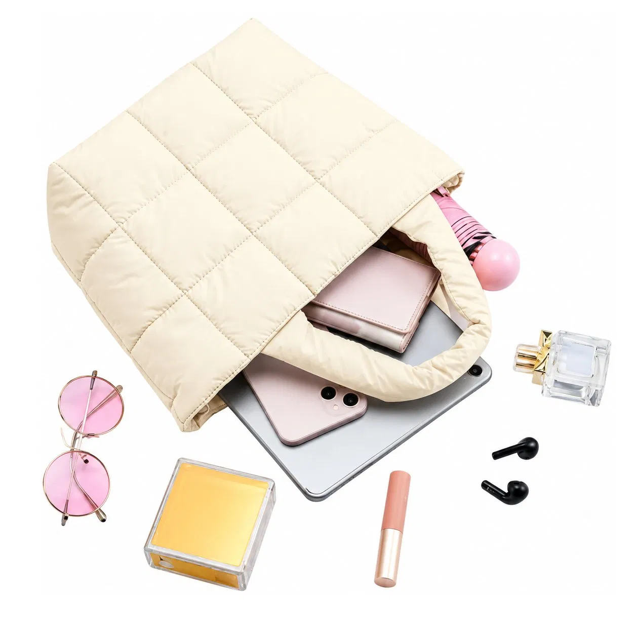 Custom Nylon Quilted Puffy Travel Tote Bag