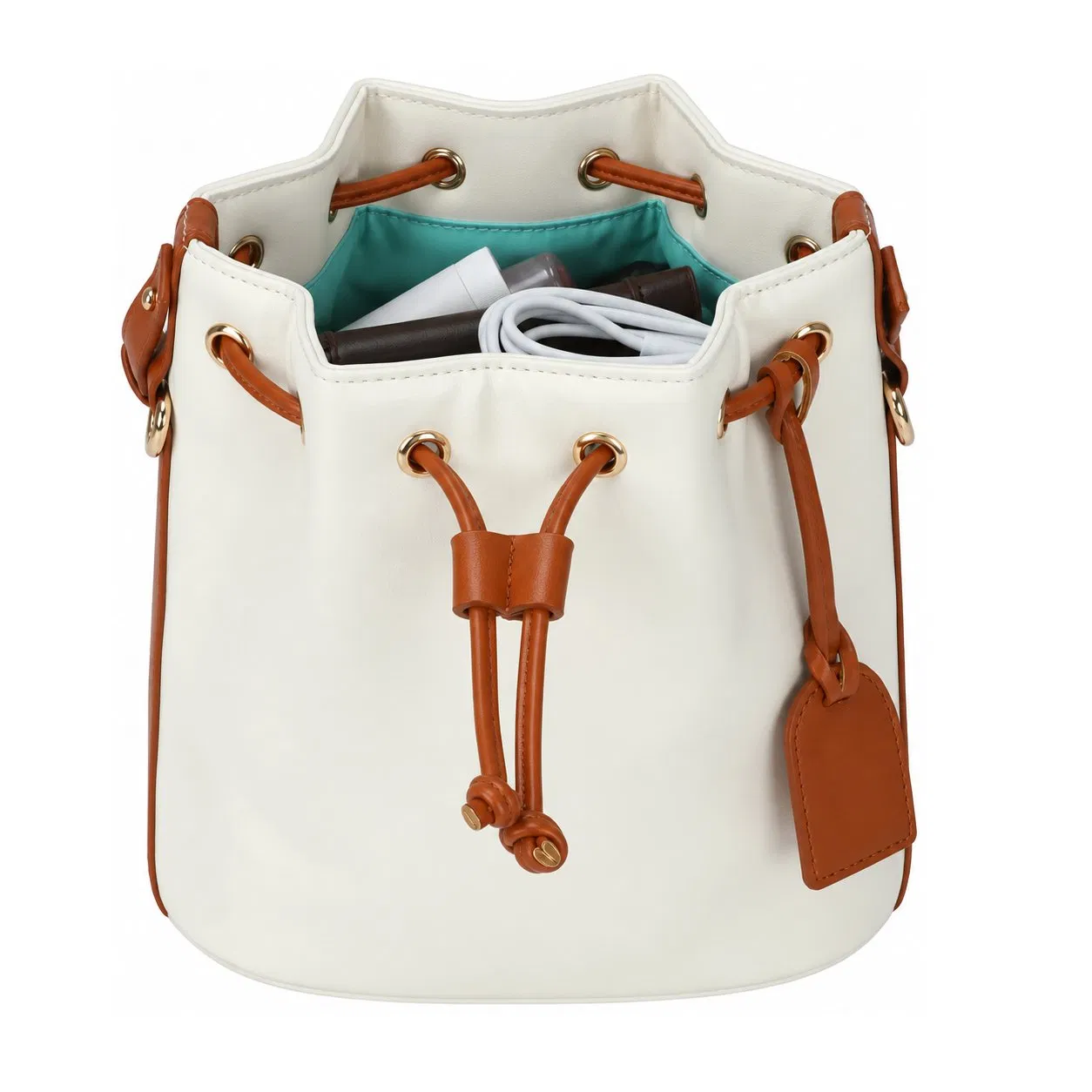 Custom PU Bucket Shoulder Bag with Polyester Lining for Women