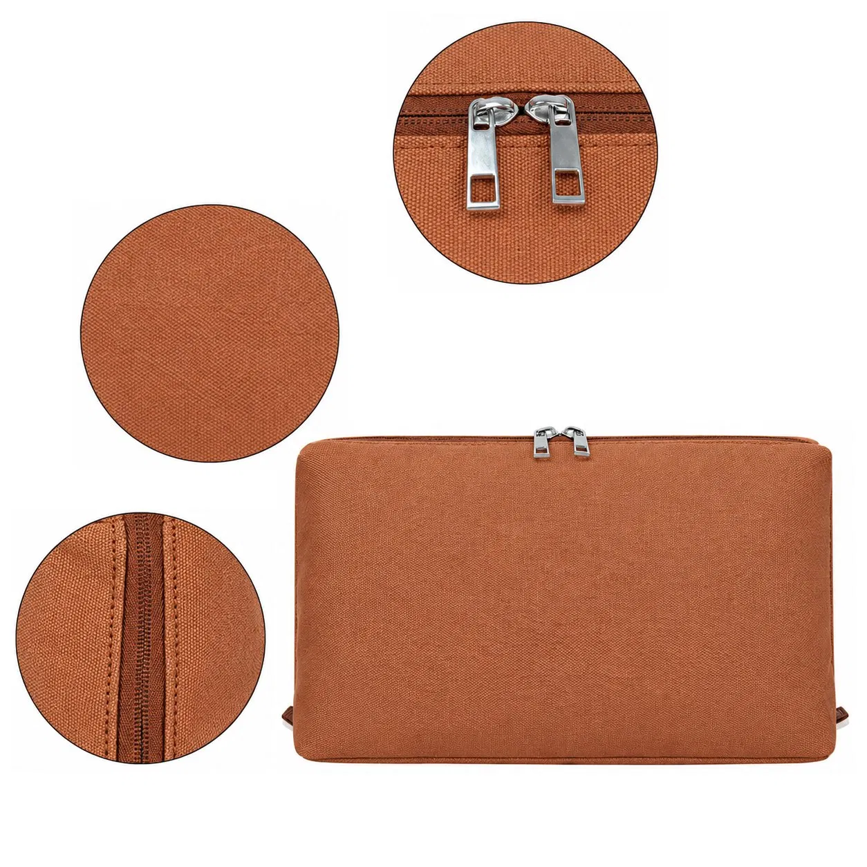 Custom Canvas Makeup Organizer Bag with Brush Pouch Multiple Pockets for Travel