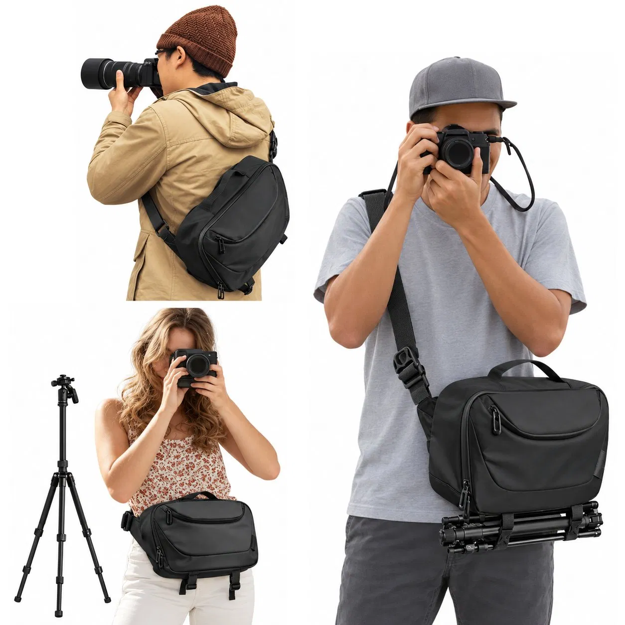 Water Resistant Crossbody Camera Bag with Adjustable Shoulder Strap and Tripod Holder
