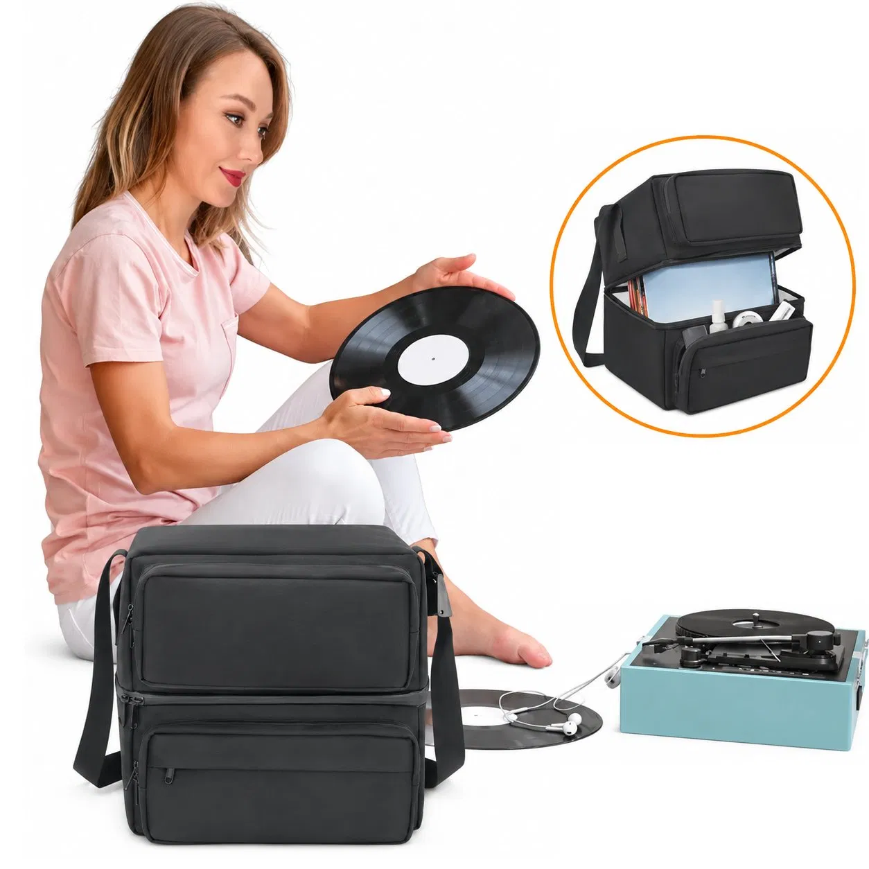 Custom Polyester DJ Vinyl Record Cable Equipment Carrying Shoulder Bag