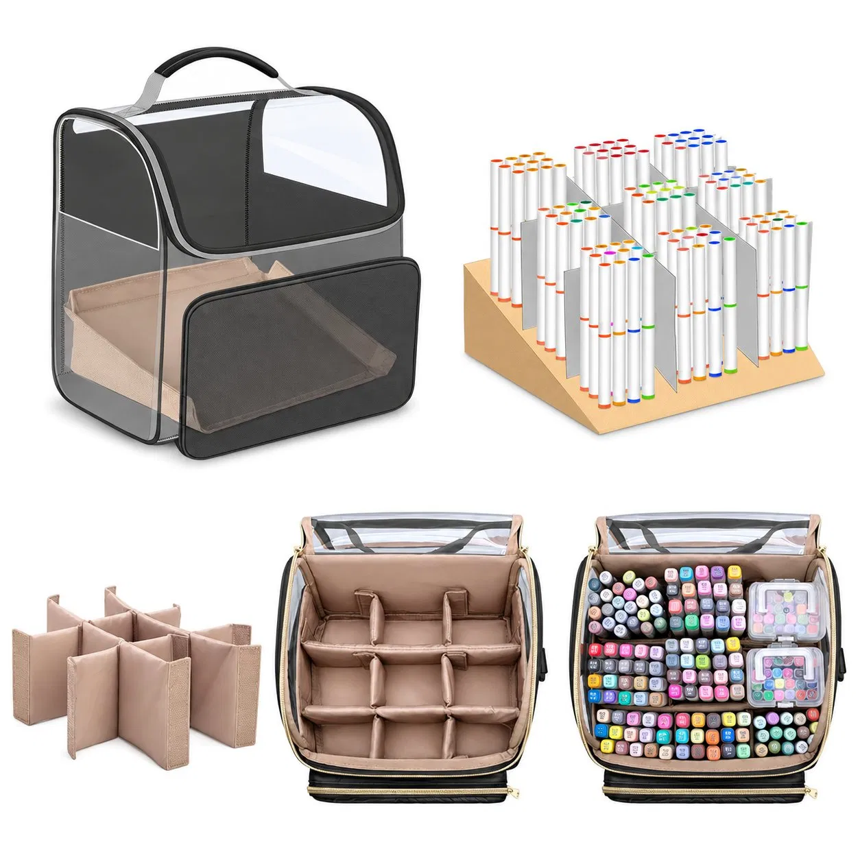 Large Polyester Marker Organizer Storage Bag with Dividers and Four Pockets for 180 Markers