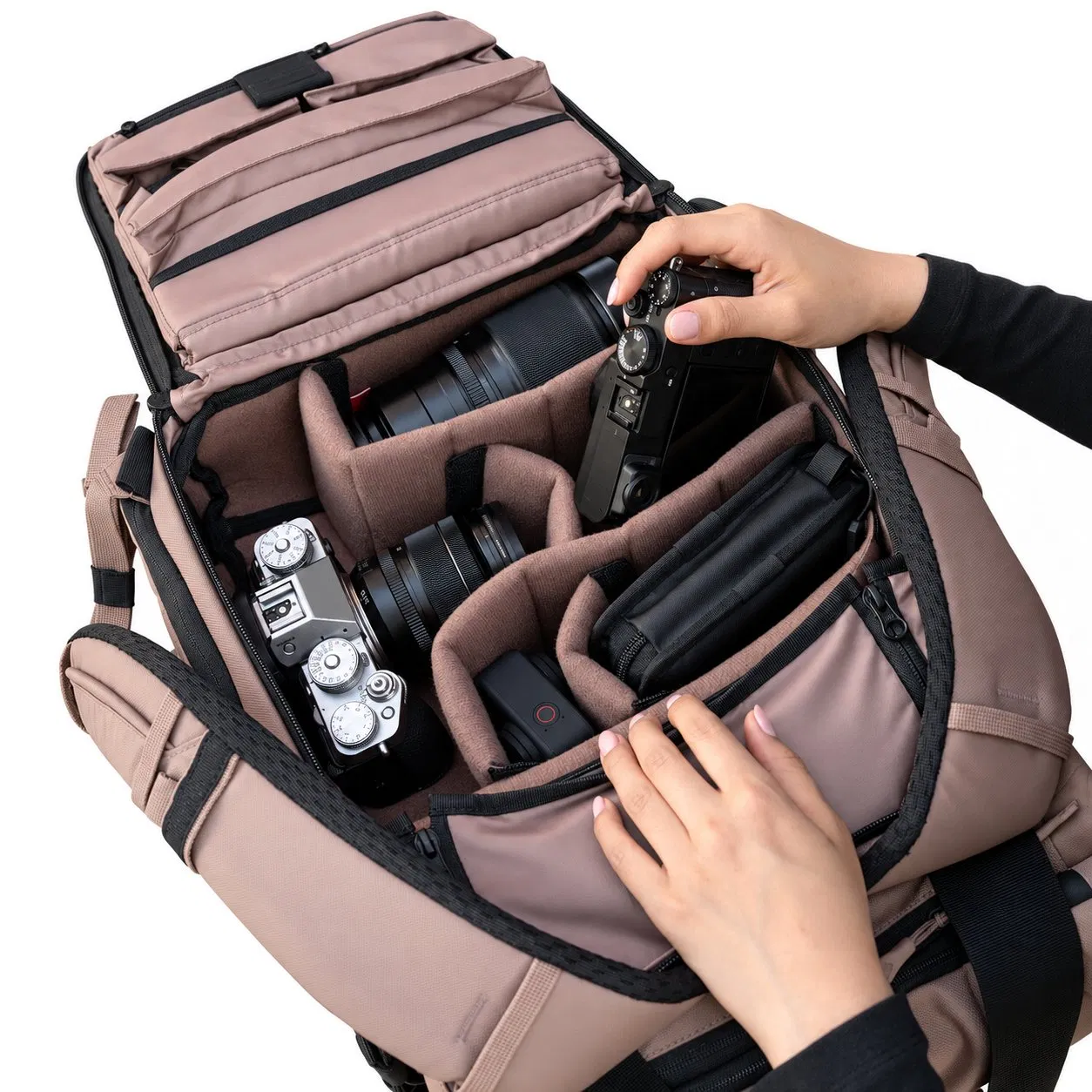 Custom 15L Rolltop Camera Backpack with Side Access and Laptop Sleeve for Travel