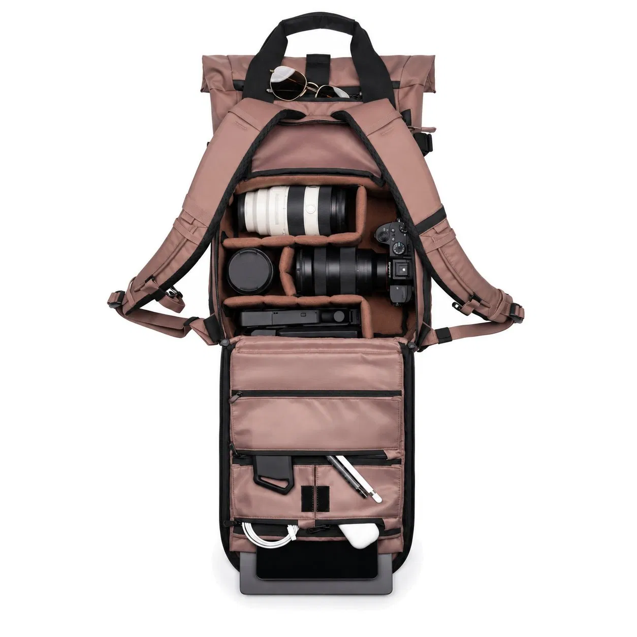 Custom 15L Rolltop Camera Backpack with Side Access and Laptop Sleeve for Travel