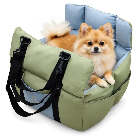 Portable Nylon Dog Car Seat Bed Carrier with Storage Pockets and Shoulder Strap