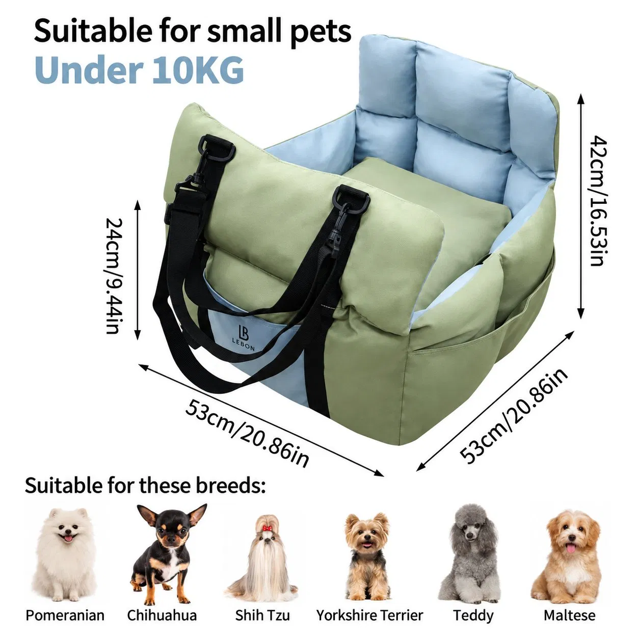 Portable Nylon Dog Car Seat Bed Carrier with Storage Pockets and Shoulder Strap
