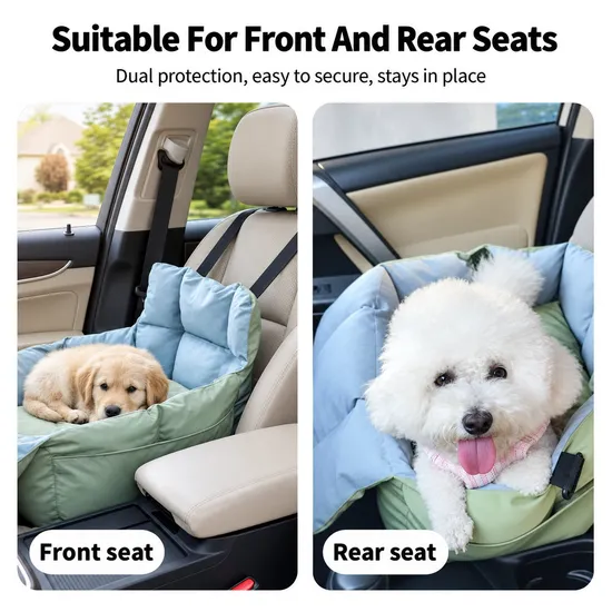 Portable Nylon Dog Car Seat Bed Carrier with Storage Pockets and Shoulder Strap