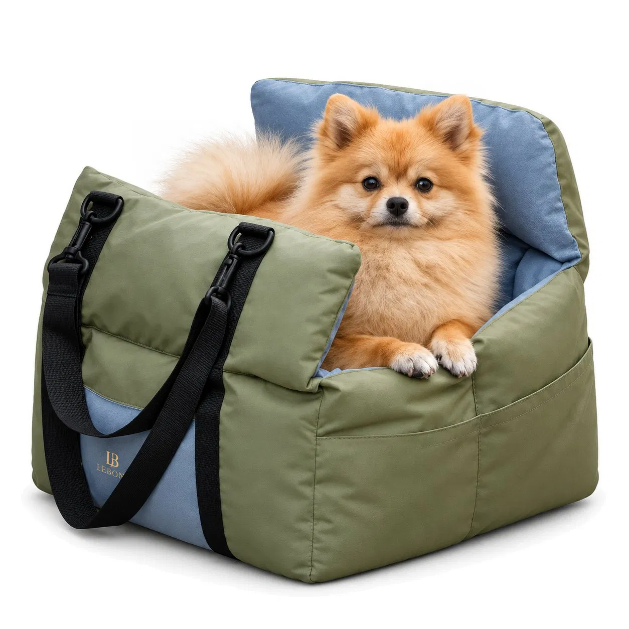 Portable Nylon Dog Car Seat Bed Carrier with Storage Pockets and Shoulder Strap