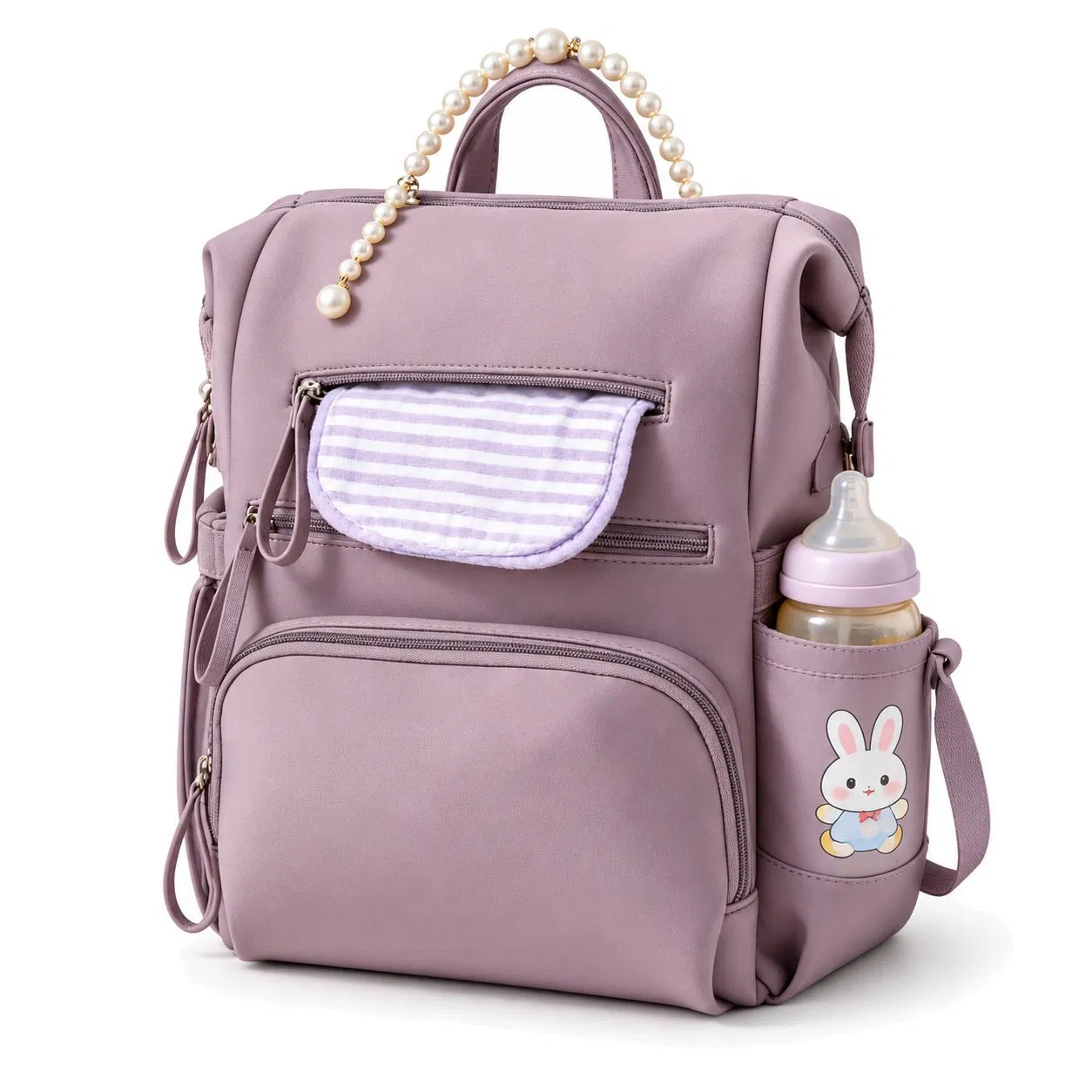 Portable Neoprene Mommy Diaper Backpack with Large Capacity and Zipper Closure
