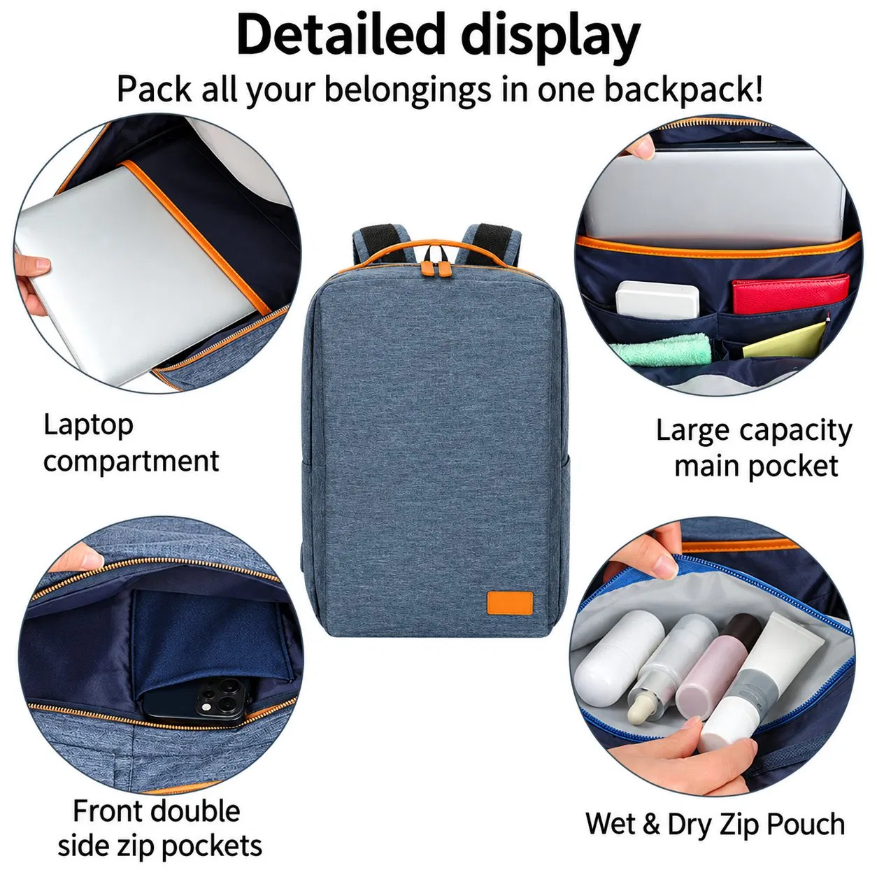 Denim Softback Travel Backpack with Interior Compartment and Soft Handle