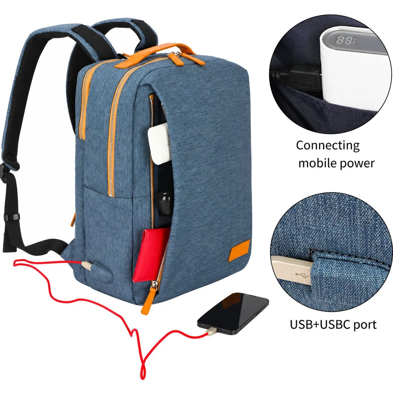 Denim Softback Travel Backpack with Interior Compartment and Soft Handle