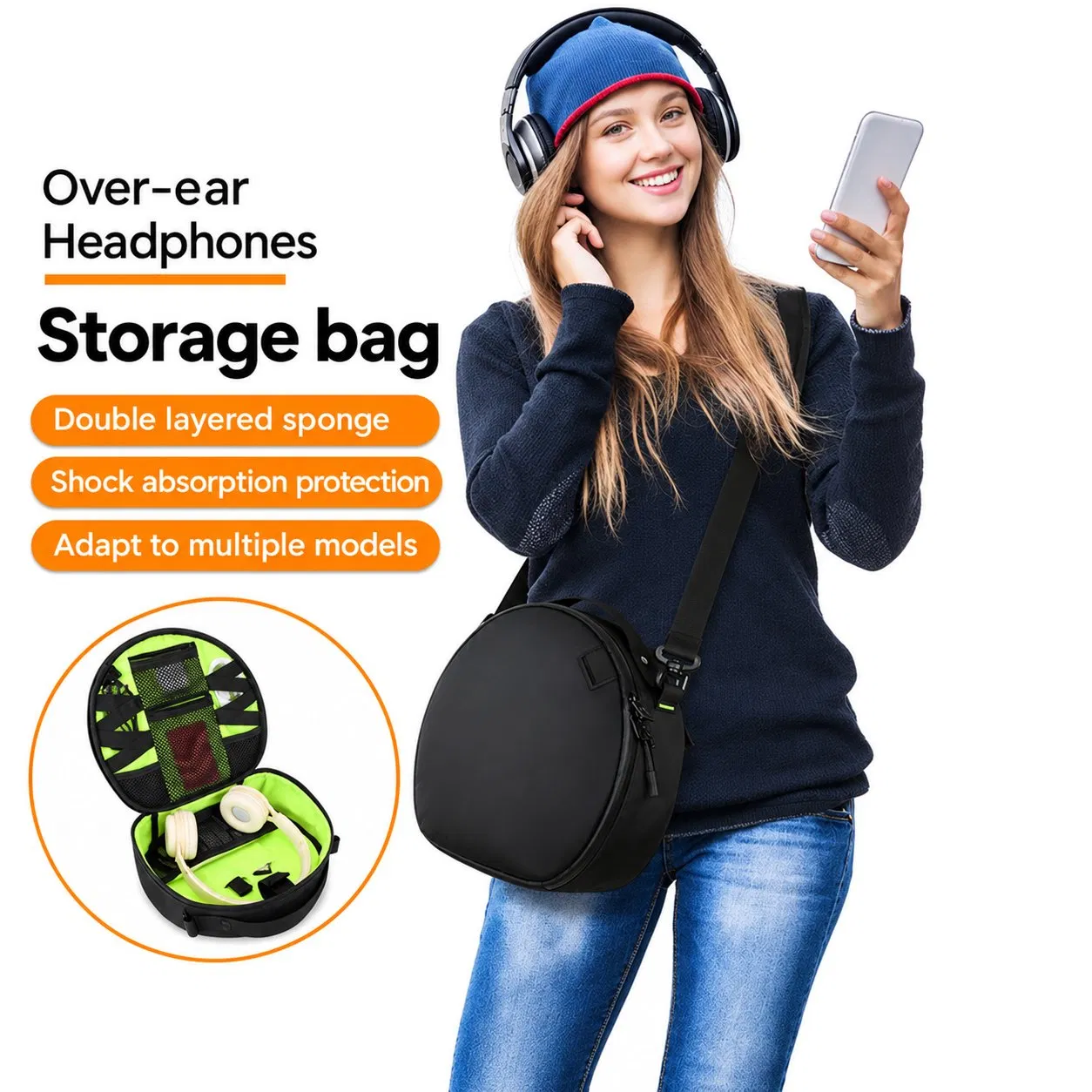 Custom Nylon Padded Travel Headphone Storage Carry Bag