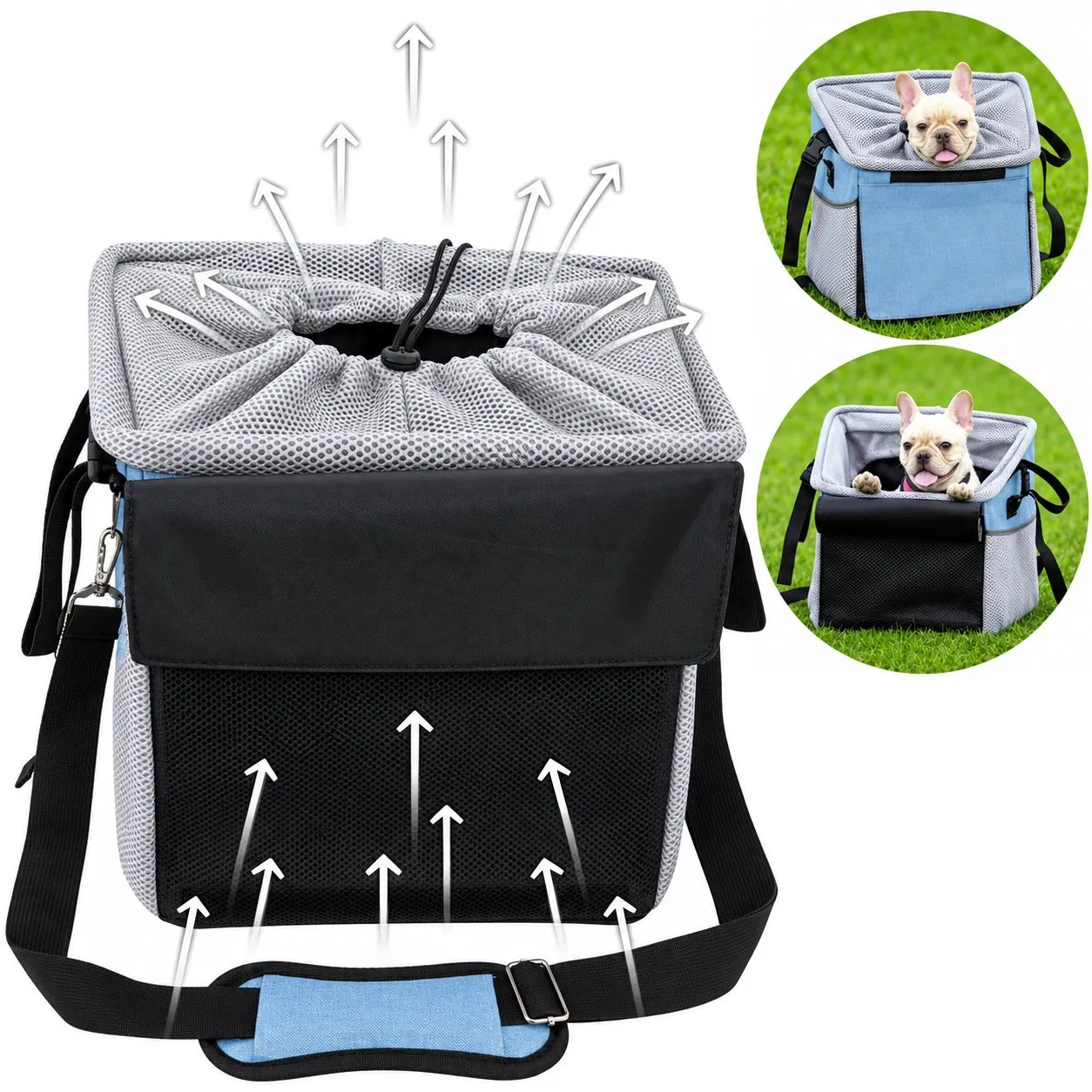 Custom Polyester Bicycle Handlebar Pet Carrier Basket Bag