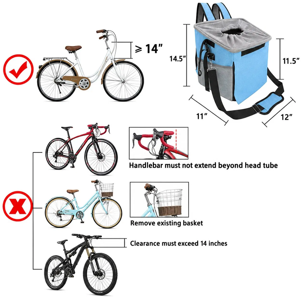 Custom Polyester Bicycle Handlebar Pet Carrier Basket Bag
