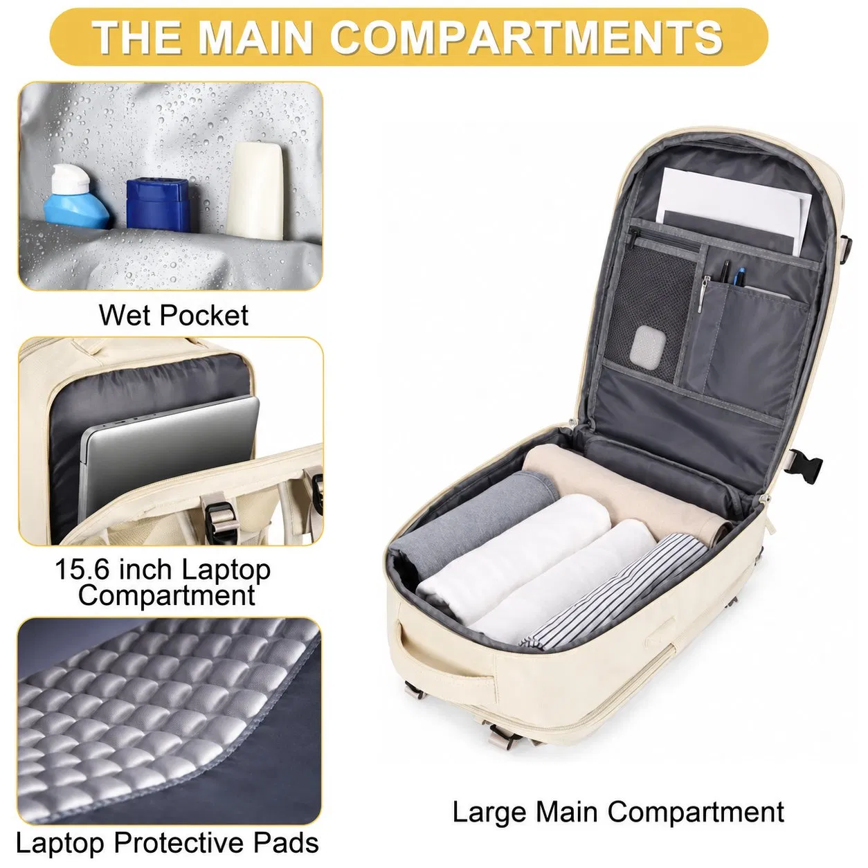 Expandable 40L Travel Laptop Backpack with Multiple Compartments and Soft Handle