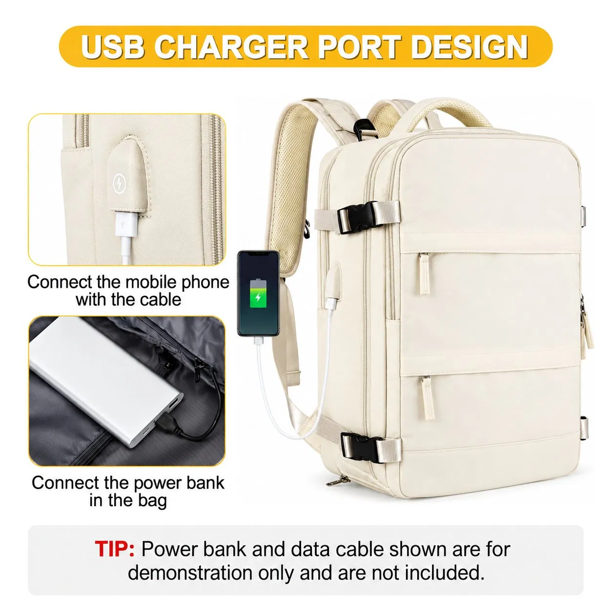 Expandable 40L Travel Laptop Backpack with Multiple Compartments and Soft Handle