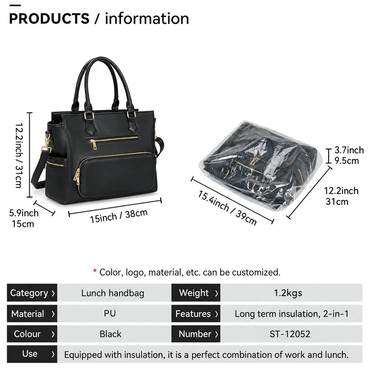 Large Capacity Insulated Lunch Cooler Tote Shoulder Bag with Purse for Women