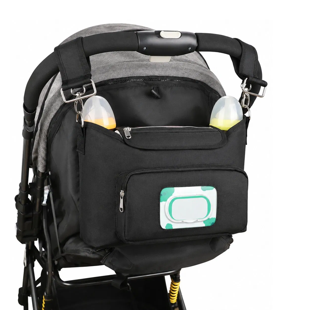 Custom Polyester Stroller Caddy Organizer Diaper Bag with Insulated Cup Holder for Travel