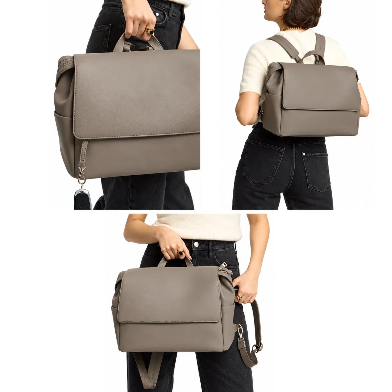 Custom PU Vegan Leather Diaper Backpack with Bottle Pockets and Laptop Sleeve for Parents