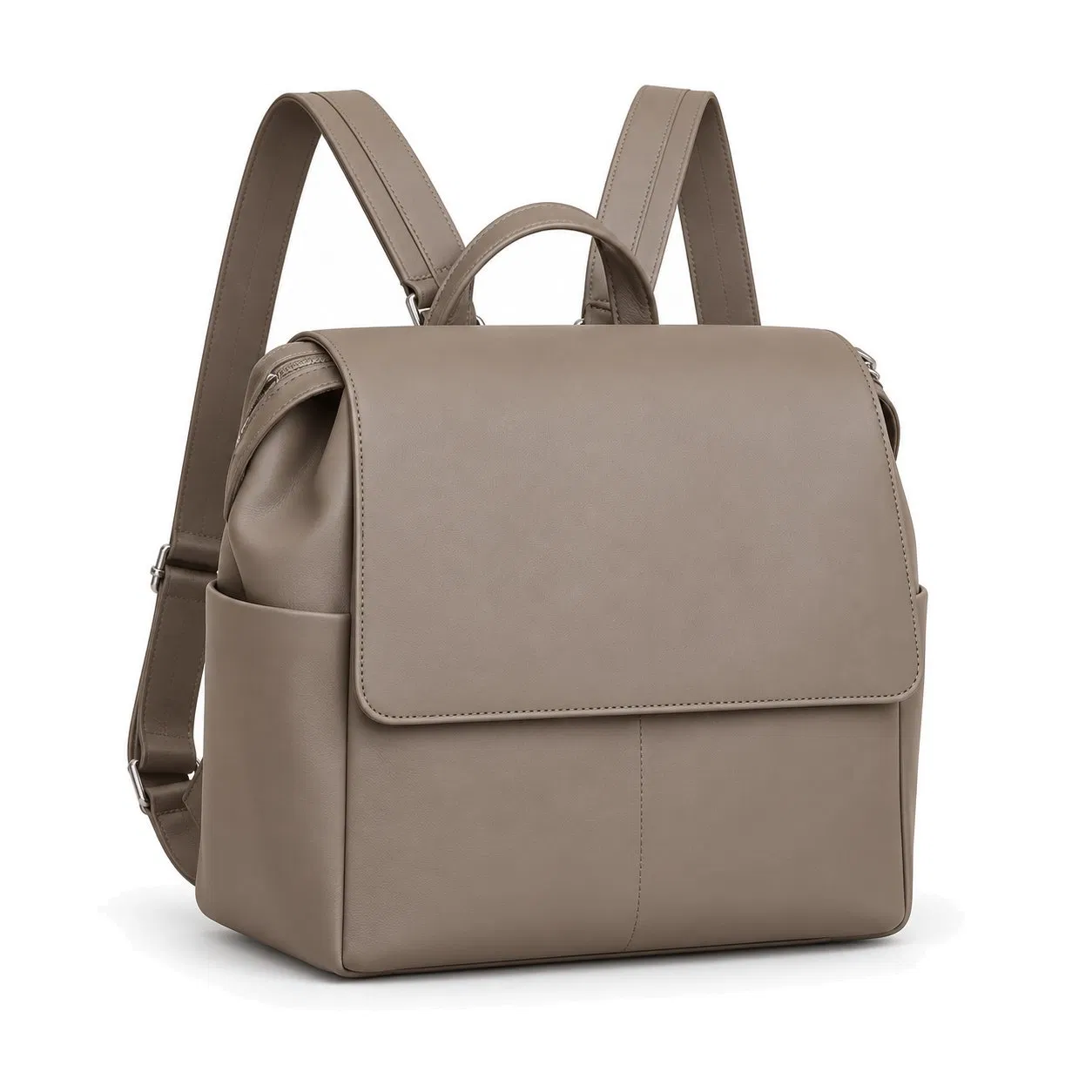 Custom PU Vegan Leather Diaper Backpack with Bottle Pockets and Laptop Sleeve for Parents