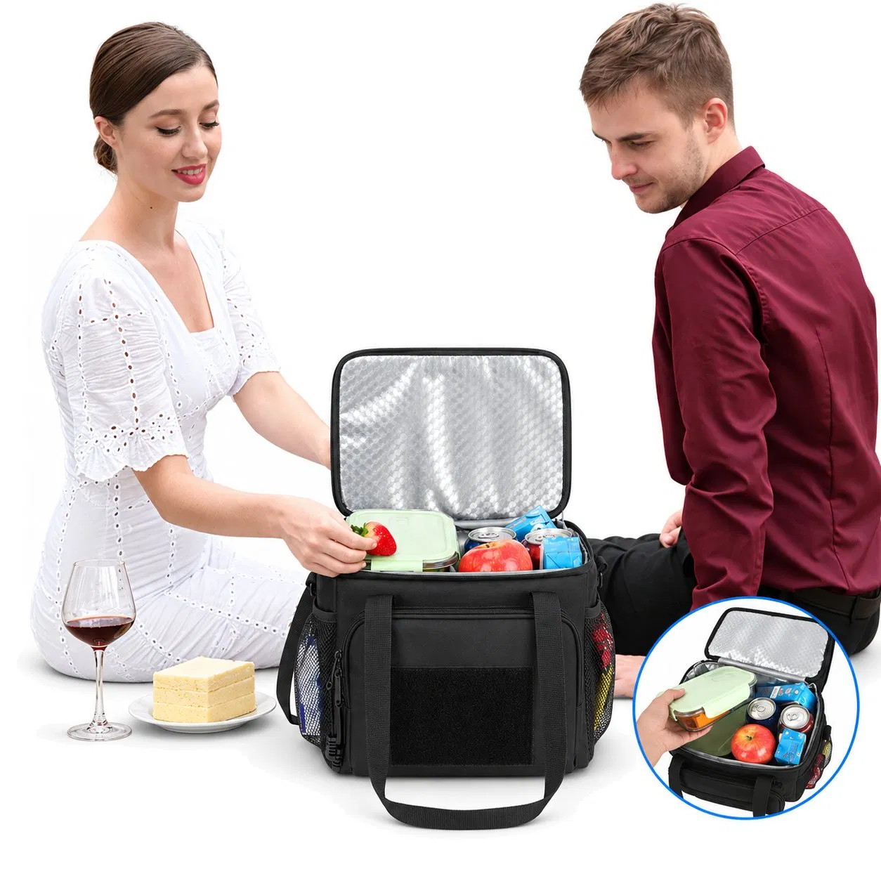 Custom Logo Polyester Insulated Cooler Lunch Bag with Waterproof Food Storage for Camping and Picnics